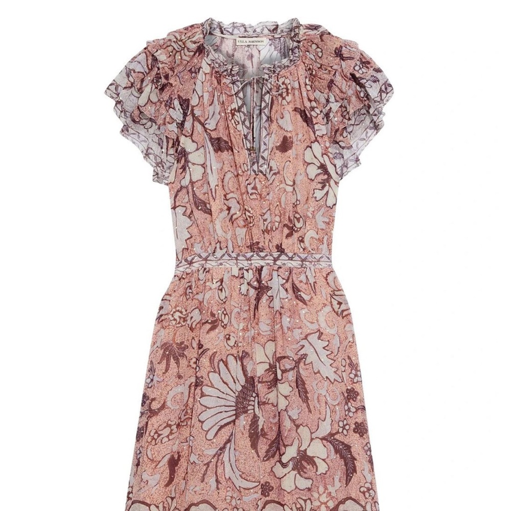 ULLA JOHNSON
Celestia ruffled printed fil coupé silk and Lurex-blend midi dress